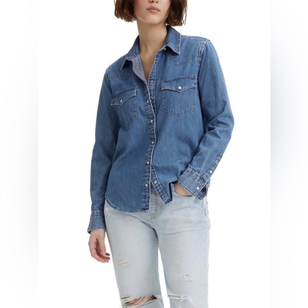 Women's Levi's The Ultimate Western Denim Shirt Small Pearl Snap Classic Style